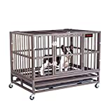 Freesun - Caja para perros (37 pulgadas, resistente, metal, resistente, militar, para perros grandes, jaulas con ruedas y dos para evitar el bloqueo de escape)