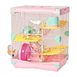 Jaula para Hámster Roborowski Jaula para Hámster 36 * 27 * 42.5cm jaulas Hámster 2 Pisos con Rueda Bebedero comedero (Rosa)